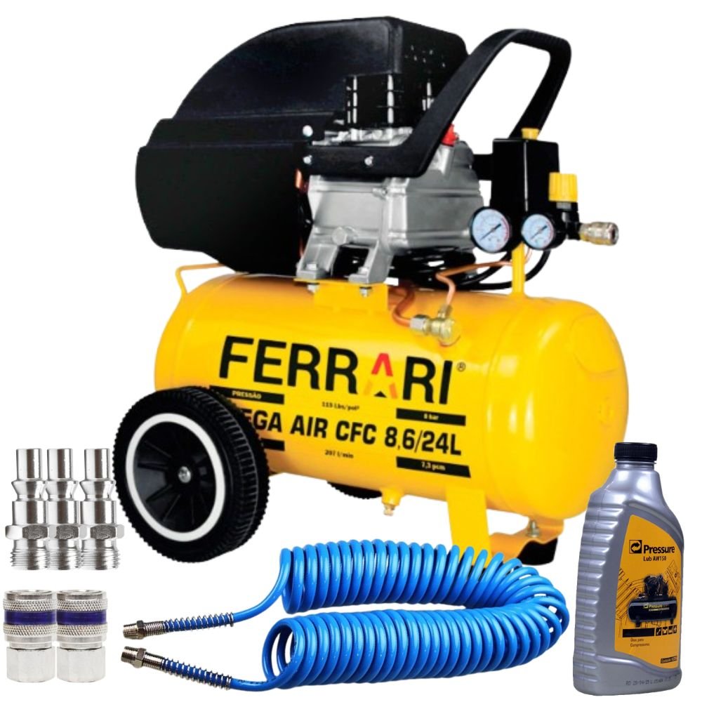 Compressor de Ar Mega Air CFC 8,6 Pés 24L 2HP + Jogo de Acessórios - FERRARI-K7695