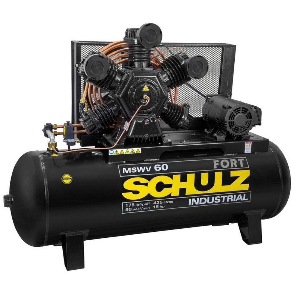 Compressor de Ar 60 Pés 15HP 425 Litros com Motor Aberto Trifásico 220/380V - SCHULZ-MSWV60/425MTA