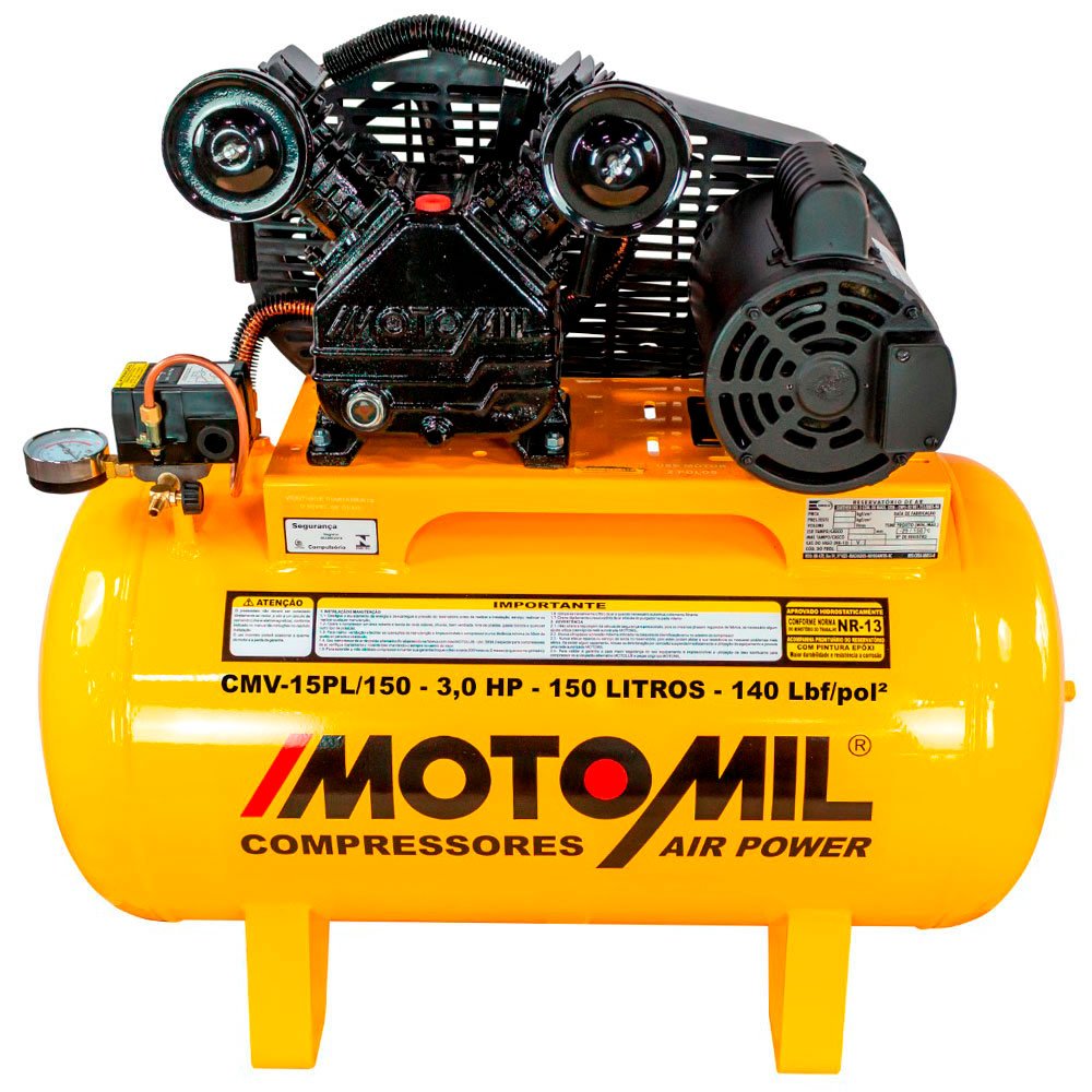 Compressor Air Power 15 Pés 3HP 150 Litros Mono 110/220V - MOTOMIL-CMV-15PL/150