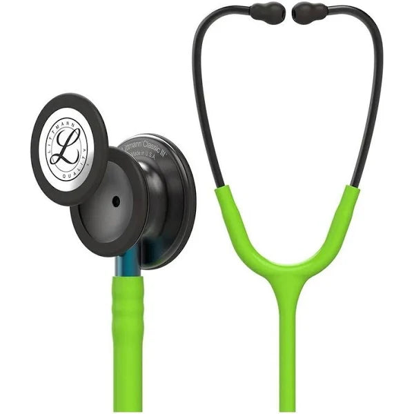 Estetoscópio 3M™ Littmann® Classic III™ 5875 Verde Limão com Preto Mate e Conector Azul